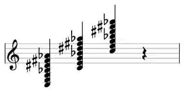 Sheet music of C 7#9#11b13 in three octaves